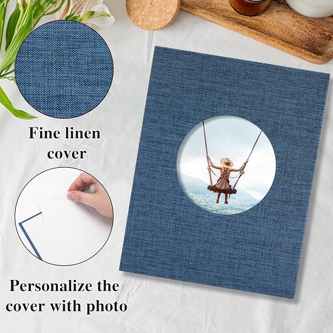 Vienrose Photo Album 4x6 Photos 200 Pockets Linen Cover Slip-in Photo Book with Round Window for Wedding, Vacation Memories, Personalized Picture Organizer, Blue - Image 3