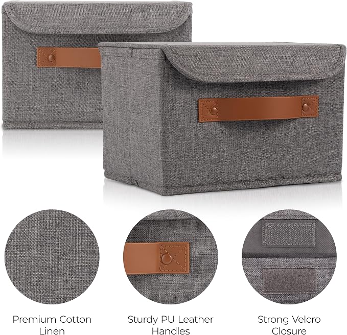 Decorative Linen Storage Boxes with Lids - Spacious Set of 2 Organizer Bins | The Perfect Small Container for Home Decor - Safely Store Photos, Documents and Memory Box Keepsakes in Style - Image 5