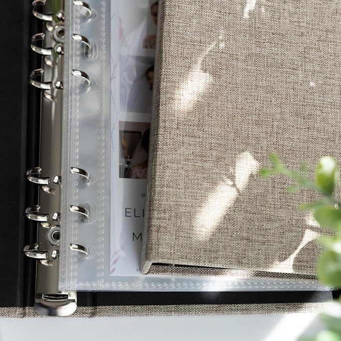 Photo Album For 2X6 Photo Booth Slip In Strips And 4X6 Pictures - 6 Ring Notebook Binder With 20 2 By 6 Sleeves - Fits 80 Photobooth Prints (FLAX BEIGE - LINEN HARDCOVER, 2X6) - Image 3