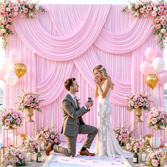 6 Panels Pink Backdrop Curtains for Wedding Party Wrinkle Free Backdrops Curtain Drapes Fabric Decorations Photo Back Drop Cloth for Baby Shower Photography Stage Reception 30ft(W) x 12ft(H) - Image 3