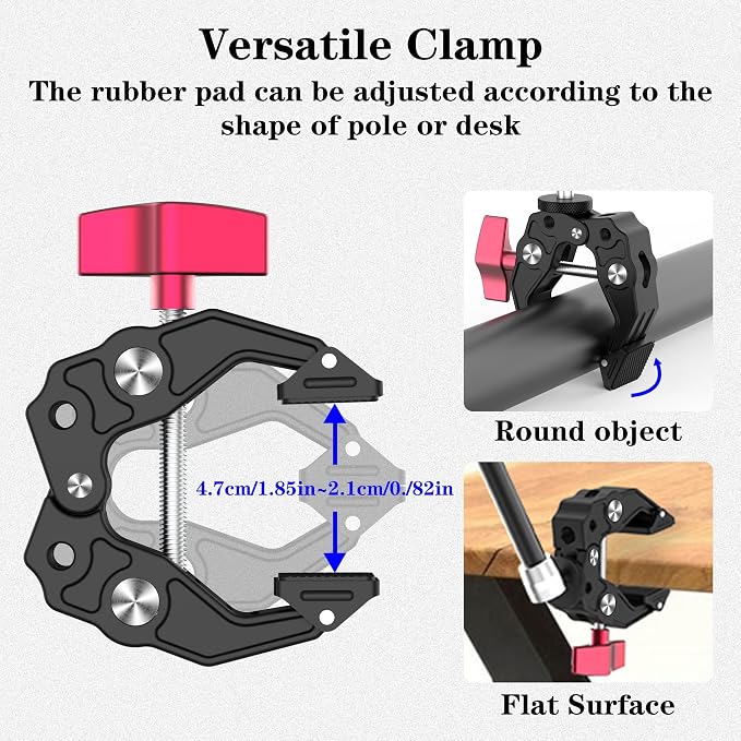 9.8" Magic Arm Clamp Kit with 1/4" 3/8" Screw 360° Ball Heads Articulating Arm with Super Clamp Camera Monitor Mount for Light Monitor Webcam or Camera 1.5kg for Table Tube - Image 2