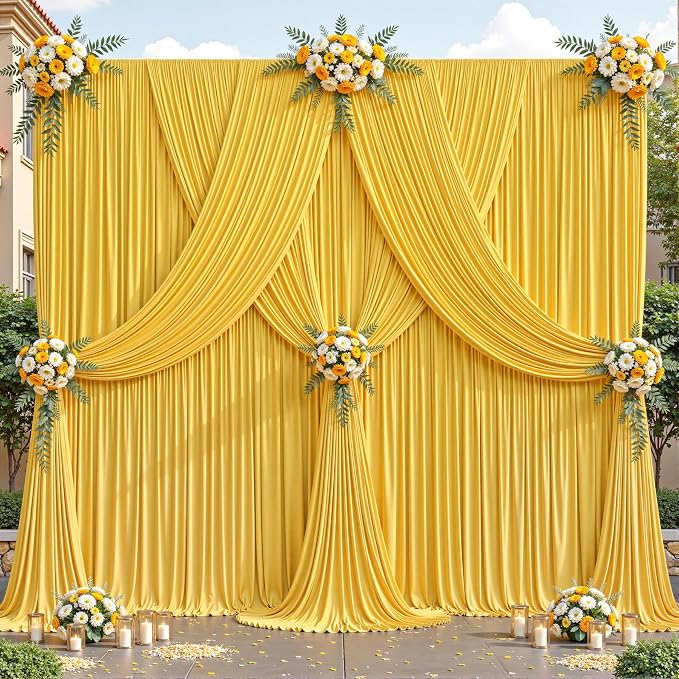 24ftx10ft Wrinkle Free Yellow Backdrop Curtain - 10 Feet Photography Backdrop Drapes, Silky Polyester Back Drop Cloth for Wedding Baby Shower Balloon Arch Background - Image 2