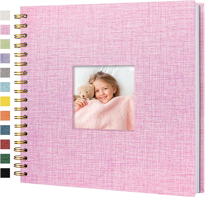 10"x10" Scrapbook Photo Album Linen Cover 20 Sheets 40 Pages White Paper | Pink Hardcover Kraft White Pages Memory Book, for Travel Wedding Guest Book Christmas Baby Shower Fits 4x6 & Instant Photos by Hiwhy