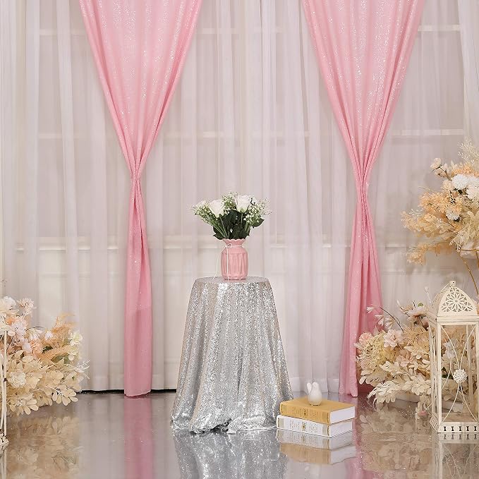 Poise3EHome Pink Sequin Backdrop Curtain, 2 Panels 2Ft x 8Ft Glitter Photography Background for Party Baby Shower Wedding Birthday Christmas Thanksgiving Halloween Decoration - Image 2