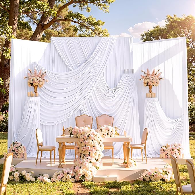 50ftx10ft Wrinkle Free White Backdrop Curtain for Party Background, 10 Panels Silky Polyester Photo Backdrop Drapes Back Drop Cloth for Wedding Birthday Photography Baby Shower Photoshoot Decor - Image 3