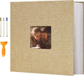 Vienrose Photo Album with Window Self Adhesive 13x12.6 120 Pages Khaki | Linen Cover, Scrapbook, Holds 600 Photos, Fits 4X6 8X10 Pictures, Metallic Pen by Vienrose