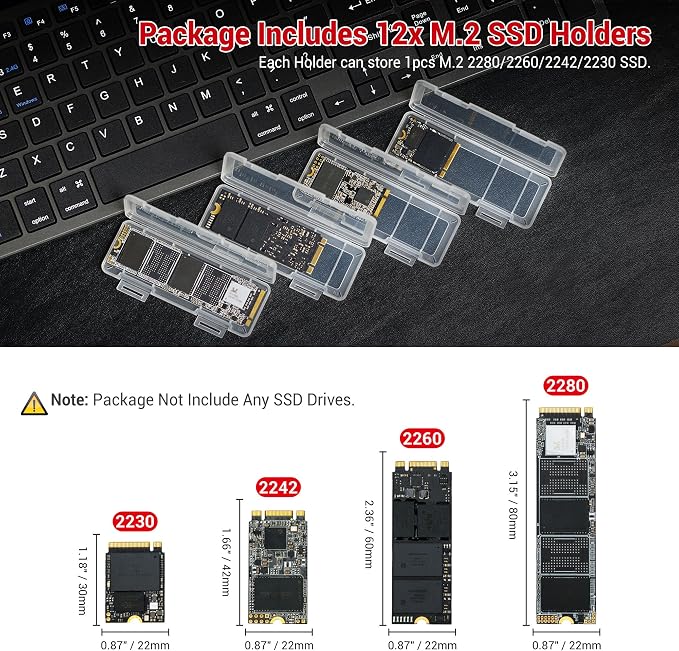 EVA PU M.2 SSD Holder with 12 Clear M.2 NVMe Cases for 2280/2260/2242/2230 SSDs, Water-Resistant & Shockproof with Zipper Pocket & Carry Handle - Image 3