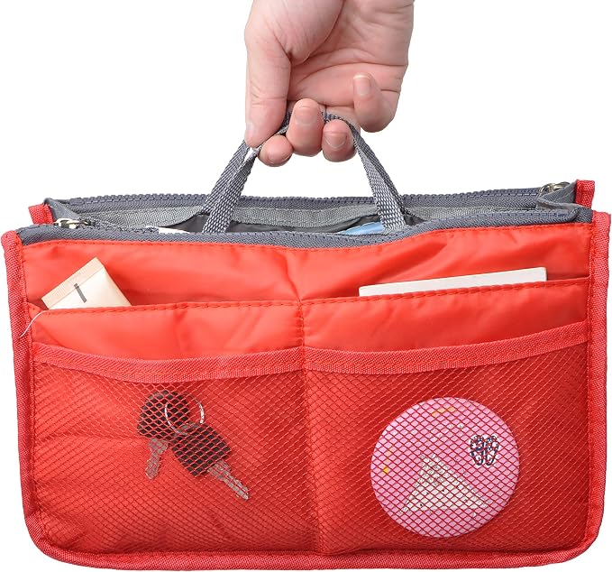 Vercord Purse Organizer Insert for Handbags Bag Organizers Inside Tote Pocketbook Women Nurse Nylon 13 Pockets Red Small - Image 2
