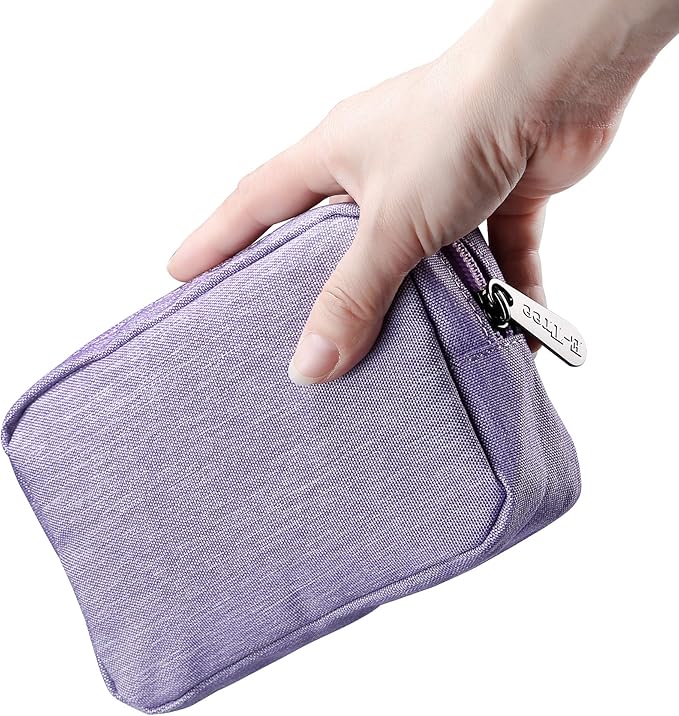 E-Tree Small Makeup Bag, Cosmetic Toiletry Skin Care Make up Little Items Pouch for Purse, Zipper Mini Tech Charger Cable Electronic Organizer Case, Travel Accessories for Women Men Teen, Purple by E-Tree