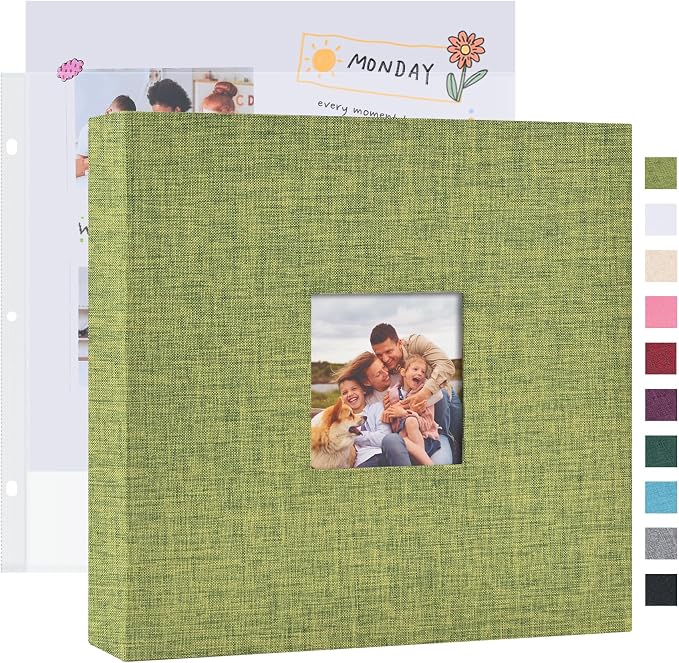 Mublalbum 12x12 Inch 3 Ring DIY Scrapbook Photo Album 40 Pages, Green | 3 Ring Binder Scrapbook, Linen Cover, 20 Plastic Sleeves 40 Pages, Memory Book for Wedding, Baby, Family, DIY Projects by Mublalbum
