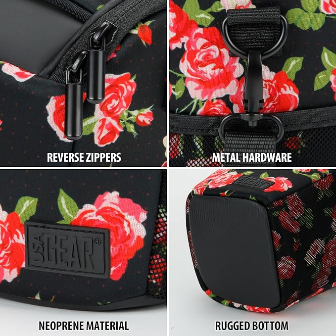USA Gear DSLR Camera Case for Men and Women with Top Loading Accessibility, Adjustable Shoulder, Small Camera Sling Bag, Travel Padded Handle - Camera Holster Bag for Nikon, Canon, Panasonic (Floral) - Image 6