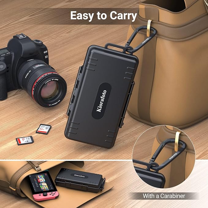 Kiorafoto 40 Slot SD Card Holder for Camera Memory Cards PSV Switch Cards | Large Capacity,Water-Resistant Memory Card Case,for 40 SD SDHC SDXC Cfexpress TypeA PS Vita Switch Cards,w Labels & Carabiner - Image 5