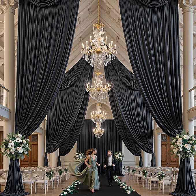 10x16 ft Black Backdrop Curtains for Wedding Parties, Birthdays and Photos | 2 Panels 5x16 ft, Wrinkle-Free Polyester Drapes, Washable, Ironable, 4 in Rod Pocket for Baby Showers and Graduations - Image 5