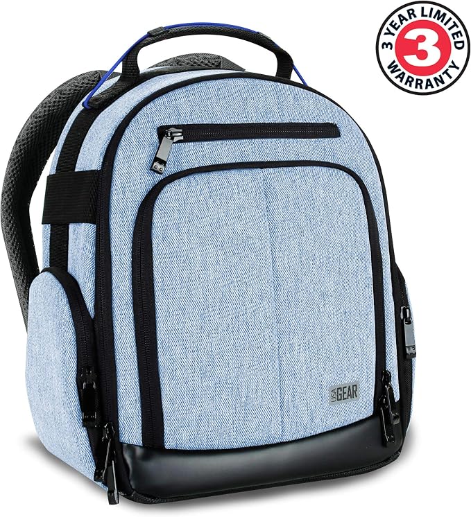 USA Gear Portable Camera Backpack for DSLR with Customizable Accessory Dividers, Weather Resistant Bottom and Comfortable Back Support - Compatible with Canon, Nikon, Sony, Fujifilm, and More (Blue) - Image 3