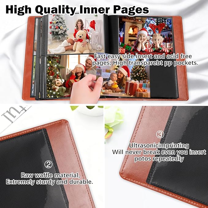 Photo Album 5x7 Holds 272 Pictures Leather Cover 5 x 7 Album Extra Large Capacity Picture Book Acid Free Inner Pages Book for Wedding Family Boys Girls Art Work Photos (Brown) - Image 6