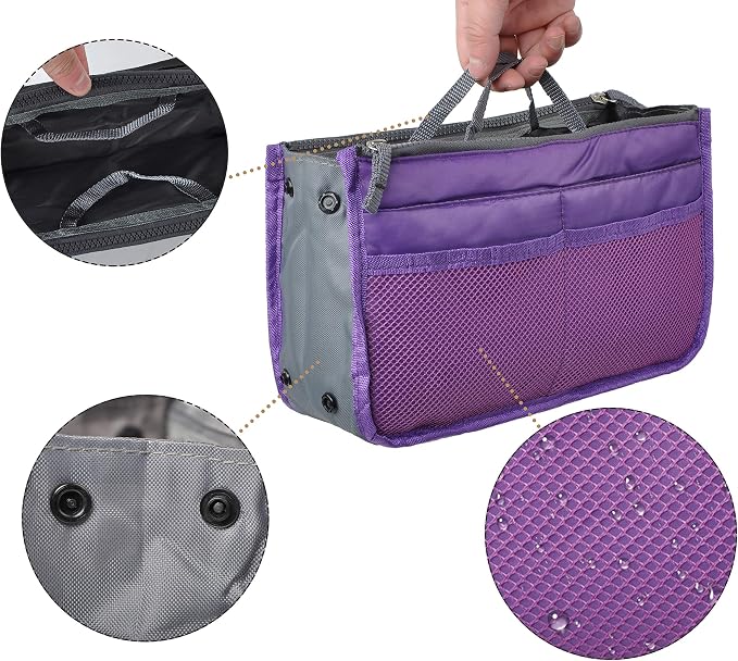 Vercord Purse Organizer Insert for Handbags Bag Organizers Inside Tote Pocketbook Women Nurse Nylon 13 Pockets Purple Medium - Image 5