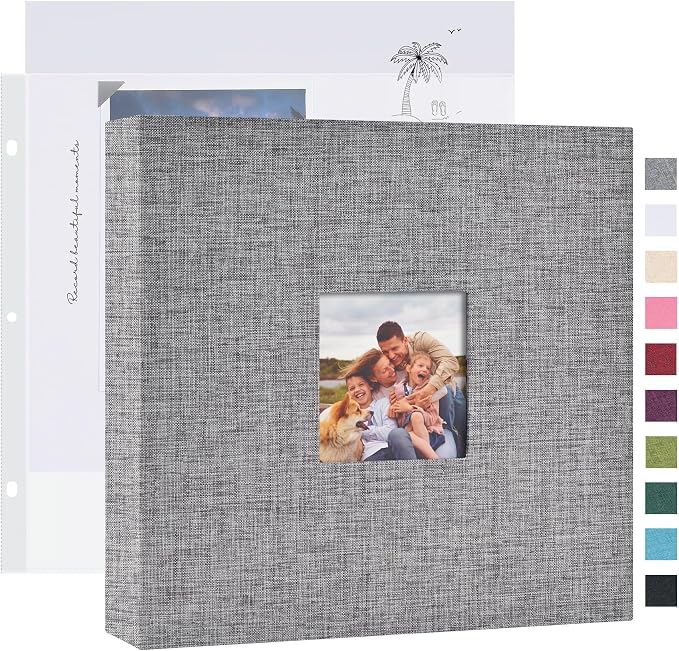 Mublalbum 8x8 Inch 3 Ring DIY Scrapbook Photo Album 40 Pages, Grey | 3 Ring Binder Scrapbook, Linen Cover, 20 Plastic Sleeves 40 Pages, Memory Book for Wedding, Baby, Family, DIY Projects by Mublalbum