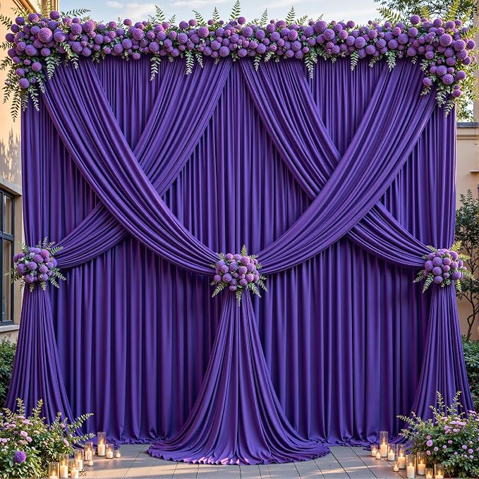 24ftx10ft Wrinkle Free Purple Backdrop Curtain - 10 Feet Photography Backdrop Drapes, Silky Polyester Back Drop Cloth for Wedding Baby Shower Balloon Arch Background - Image 4