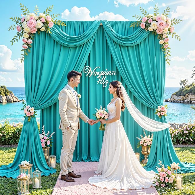 10 ft x 20 ft Wrinkle Free Turquoise Backdrop Curtain for Parties, Thick Polyester Teal Photo Backdrop Drapes,4 Panels 5ft x 10ft for Baby Shower Wedding Engagement Birthday Mermaid Party - Image 9