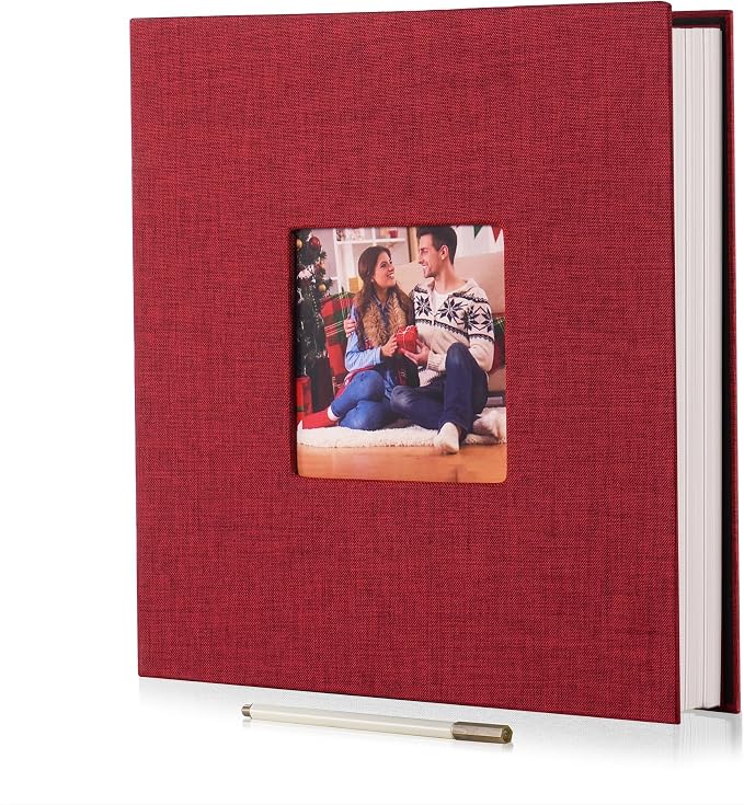 HoneyTolly Large Photo Album Self Adhesive, DIY Scrapbook Album for 4x6 8x10 Pictures, 40 Pages Linen Cover Memory Book, Ideal Gift for Family Travel Wedding Baby Christmas Anniversary(Red) by HoneyTolly