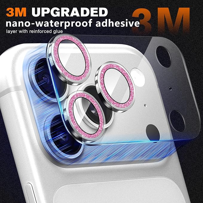 2 Pack for iPhone 17 Pro Max Camera Lens Protector | Bling Tempered Glass 9 Hardness,Anti-Scratch High Definition Camera Screen Protector (Pink) - Image 4