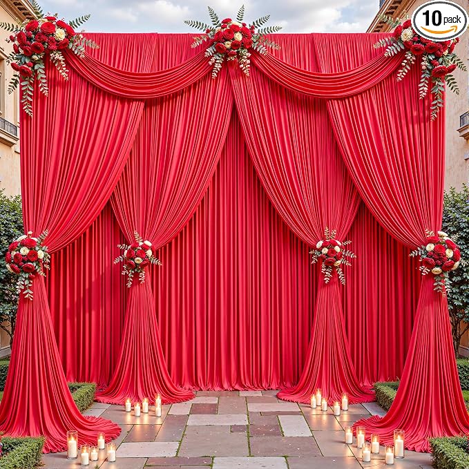 40ftx10ft Wrinkle Free Red Backdrop Curtain - 10 Feet Photography Backdrop Drapes, Silky Polyester Back Drop Cloth for Wedding Baby Shower Balloon Arch Background by Unknown