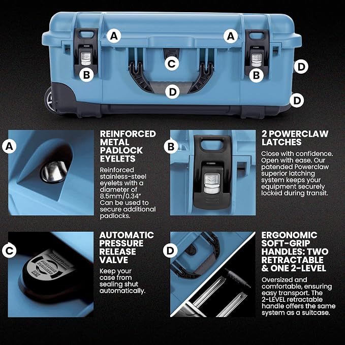 NANUK 935 Camera Hard Case with Cubed Foam, Waterproof Wheeled Carry-On | 22” x 14” x 9”, Protects Photography Equipment, Electronics, Drones & Tools, Customizable Cubed Foam, Lockable, Cyan - Image 4