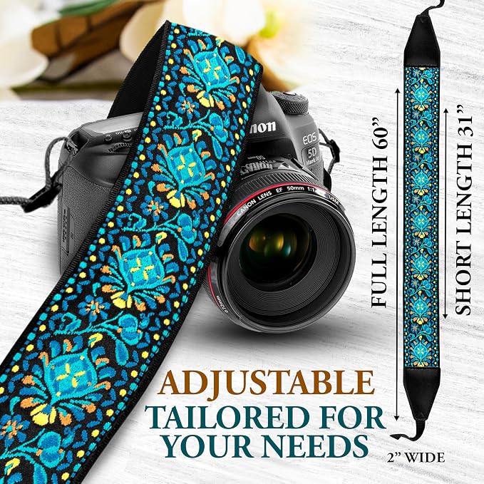 Art Tribute Camera Strap Personalized With Name - Shoulder, Crossbody & Neck Camera Strap for Photographers, Fits All Cameras, Canon Nikon Sony Fujifilm, Padded Strap W/Quick Release & Leather Ends - Image 7