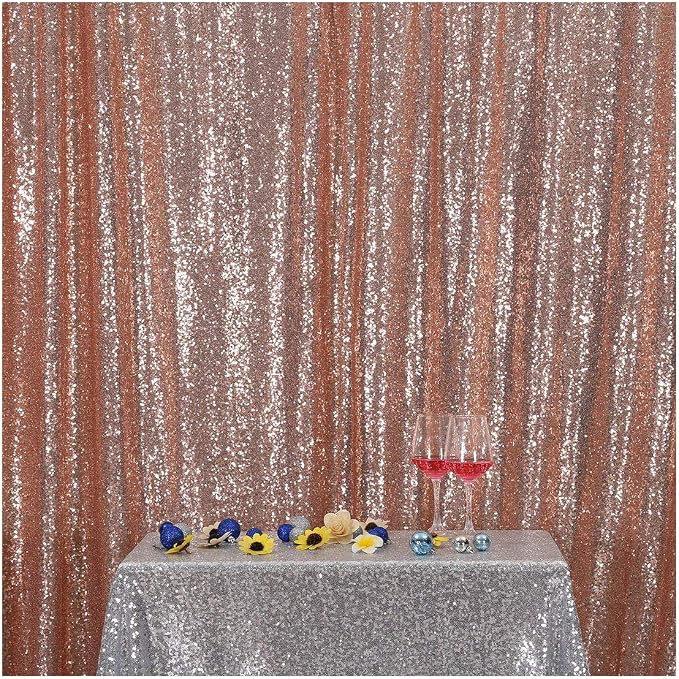 Poise3EHome 7FT x 7FT Rose Gold Sequin Photography Backdrop Curtain for Party Decoration, Rose Gold by Poise3EHome