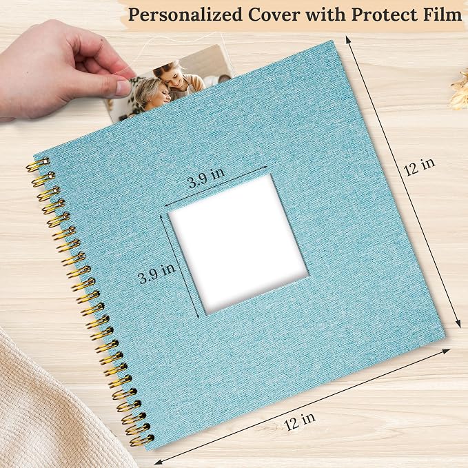 12"x12" Scrapbook Photo Album Linen Cover 40 Sheets 80 Pages White Paper | Blue Hardcover Kraft White Pages Memory Book, for Travel Wedding Guest Book Christmas Baby Shower Fits 4x6 & Instant Photos - Image 2
