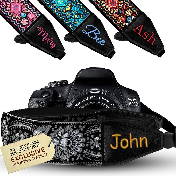 Art Tribute Camera Strap Personalized With Name - Shoulder, Crossbody & Neck Camera Strap for Photographers, Fits All Cameras, Canon Nikon Sony Fujifilm, Padded Strap W/Quick Release & Leather Ends by ArtTribute