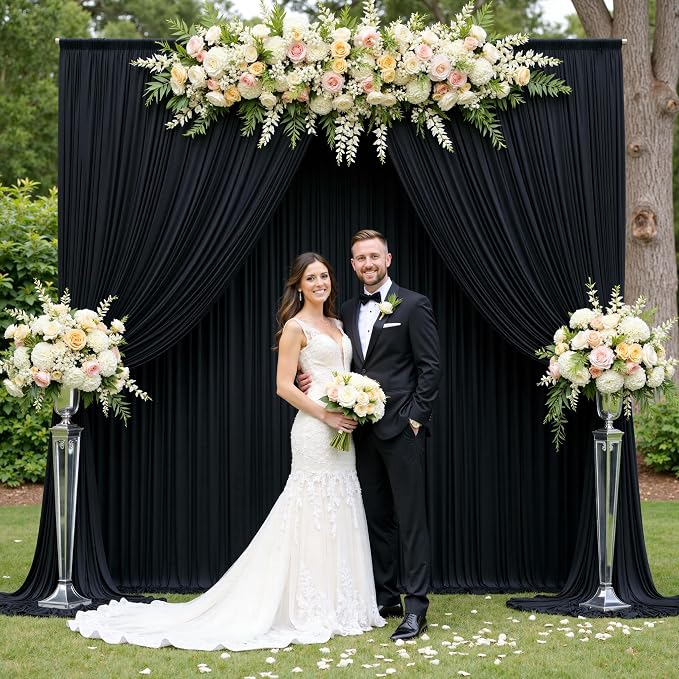 10x12 ft Black Backdrop Curtains for Weddings Parties, Birthdays and Photos | 2 Panels 5x12 ft, Wrinkle-Free Polyester Drapes, Washable, Ironable, 4 in Rod Pocket for Baby Showers Photography Background - Image 2