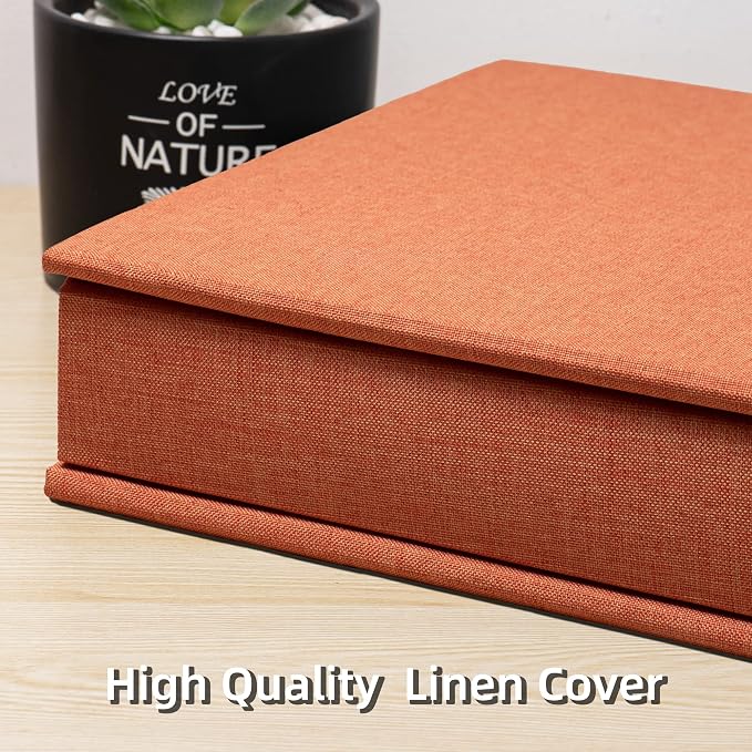 Large Photo Album Self Adhesive 4x6 5x7 3x5 8.5x11 Scrapbook Magnetic Album DIY Scrap Book Length 13 x Width 12.8 (Inches) 120 Sticky Pages Linen Cover DIY Photo Album (Orange) - Image 5