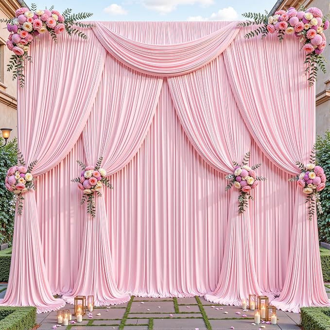 32ftx10ft Wrinkle Free Pink Backdrop Curtain - 10 Feet Photography Backdrop Drapes, Silky Polyester Back Drop Cloth for Wedding Baby Shower Balloon Arch Background - Image 4