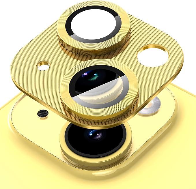 Suoman for iPhone 14 6.1 inch/iPhone 14 Plus 6.7 inch Camera Lens Protector, 9H Tempered Glass Film, [Does not Affect Night Shots] Metal Lens Protective Cover -Yellow by Suoman