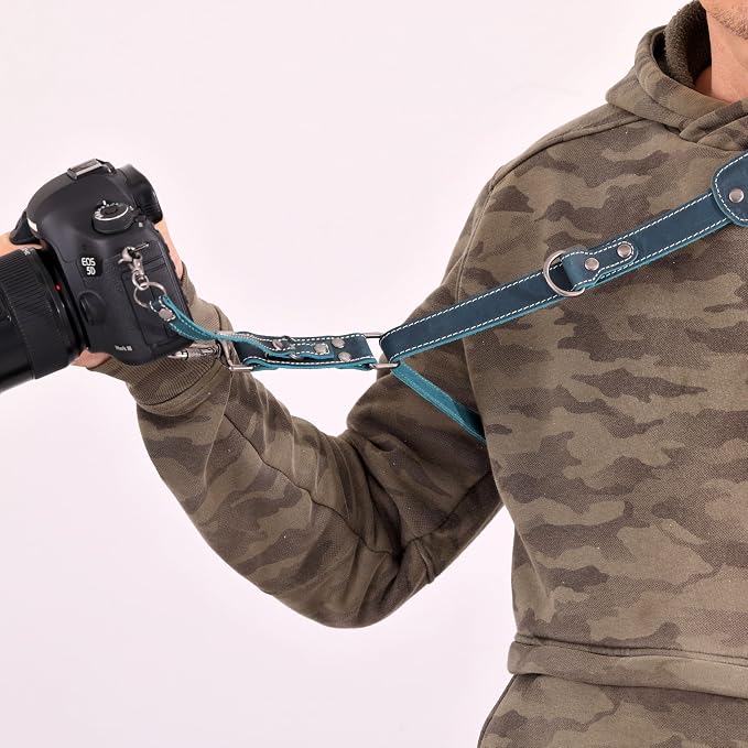 Padwa Lifestyle Green Single Camera Harness Strap for One Camera - Professional Single Full Grain Leather Camera Harness with Thick Padded,Quick Release Gear DSLR Camera Straps for Photographers - Image 6