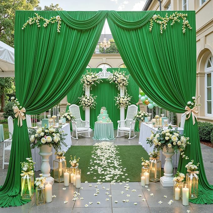 20 ft x 10 ft Wrinkle Free Green Backdrop Curtain for Parties, 4 Panels 10ft Polyester Green Photo Backdrop Drapes for Graduation Birthday Wedding Party Stage Curtains - Image 4