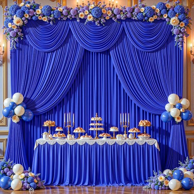 8ftx10ft Wrinkle Free Royal Blue Backdrop Curtain - 10 Feet Photography Backdrop Drapes, Silky Polyester Back Drop Cloth for Wedding Baby Shower Balloon Arch Background - Image 3
