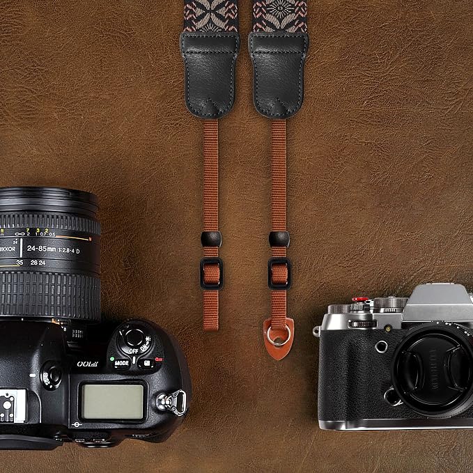 Padwa Lifestyle Mystic Grey Embroidered Camera Strap - Double Layer Cowhide Ends,2" Cotton Woven Camera Straps, Adjustable Vintage Neck&Shoulder Strap for All DSLR Cameras,Great Gift for Photographers - Image 6