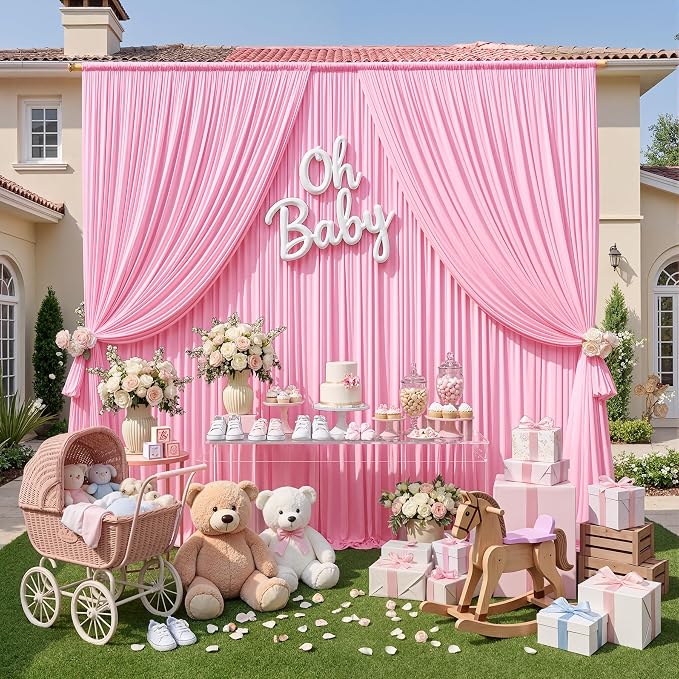 40ft x 10ft Wrinkle Free Baby Pink Backdrop Curtains for Parties, 8 Panels 5x10ft Silky Polyester Photo Backdrop Drapes for Birthday Wedding Party Photography Background Decoration - Image 7