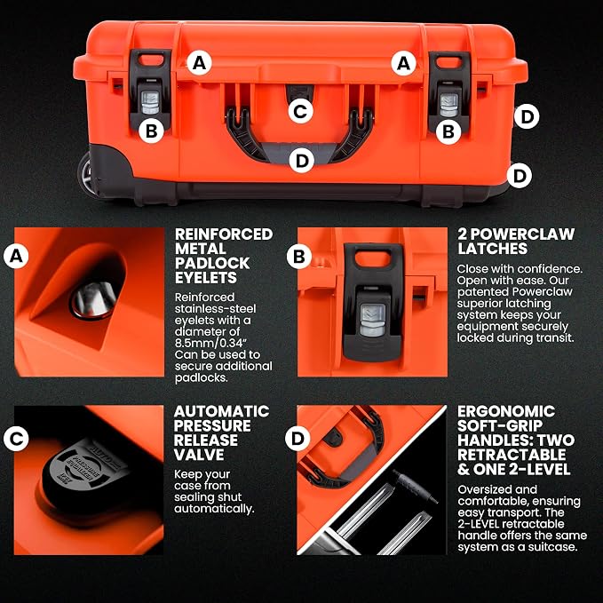NANUK 935 Hard Case with Cubed Foam for Camera & Lenses – Waterproof Protective Equipment Case with Wheels, 22” x 14” x 9” – Dustproof and Impact Resistant, Carry-On Approved for Most Airlines–Orange - Image 5