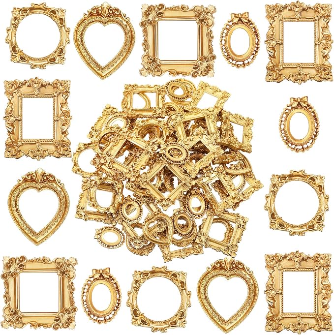 Vicenpal 120 Pcs Gold Mini Vintage Picture Frames Bulk | Small Vintage Photo Frames, Antique, Resin, Baroque, Ornate, Cute Wallet Size, for DIY Jewelry Gifts Christmas Wedding Decor by Vicenpal