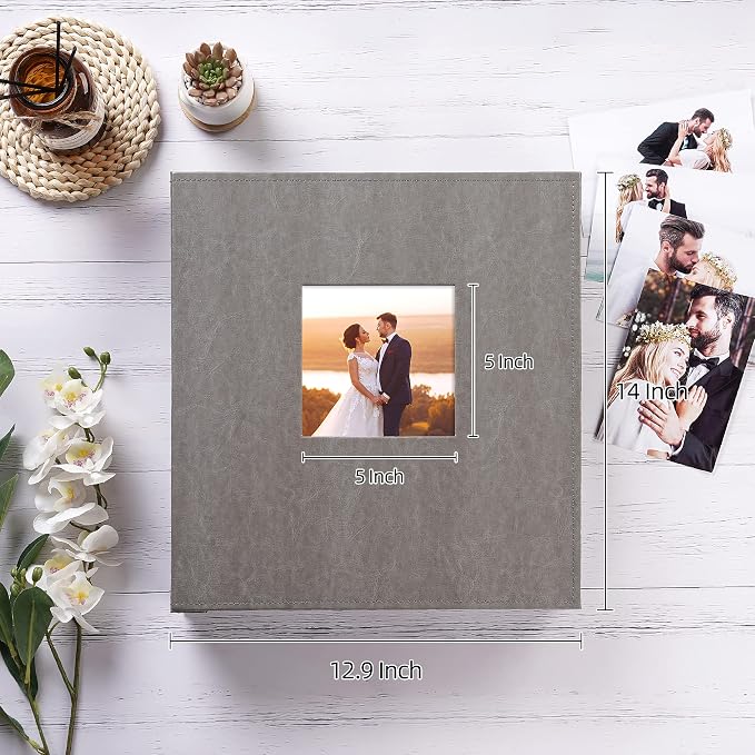 potricher Large Photo Album 4x6 1000 Photos, Leather Cover, Gray | Large Capacity Picture Albums with 1000 Horizontal and Vertical Pockets, Photo Book for Family, Wedding, Anniversary, Baby - Image 2