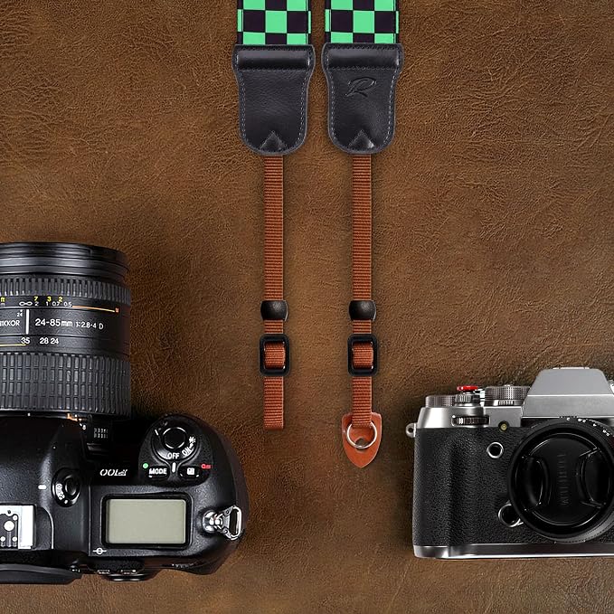 Padwa Lifestyle Green Black Plaid Camera Strap - 2" Wide Double Layer Cowhide Head,Cotton Camera Straps for Photographers,Grid Pattern Adjustable Camera Shoulder Neck Strap for All DSLR Cameras - Image 6