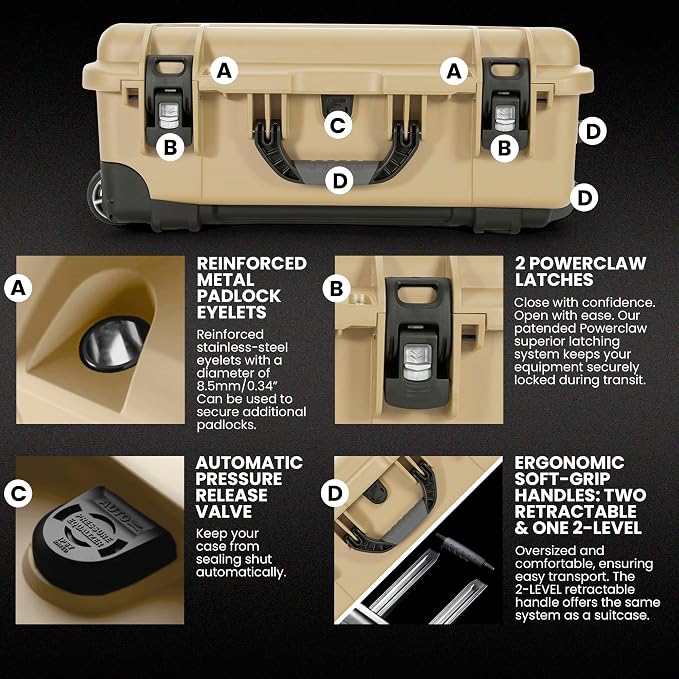 NANUK 935 Pro Photo Kit Camera Case, Waterproof Wheeled Hard Case, Carry-On | 22” x 14” x 9”, Protects Cameras & Lenses During Travel, Padded Dividers, Lockable, For DSLR & Mirrorless Cameras, Desert Tan - Image 4