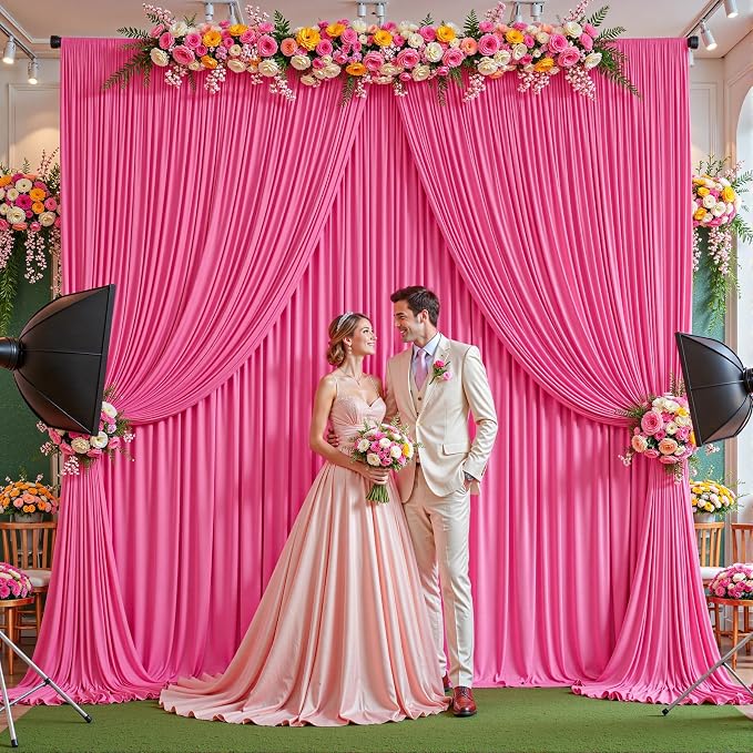 40ftx10ft Wrinkle Free Hot Pink Backdrop Curtain - 10 Feet Photography Backdrop Drapes, Silky Polyester Back Drop Cloth for Wedding Baby Shower Balloon Arch Background - Image 4