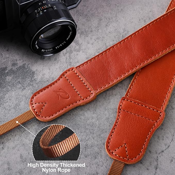 Padwa Lifestyle Orange Brown Leather Camera Strap - 1.5" Soft Full Grain Cowhide Camera Straps for Photographers, Soft Suede Fabric Padded Leather Strap with Quick Release fits All Cameras - Image 5