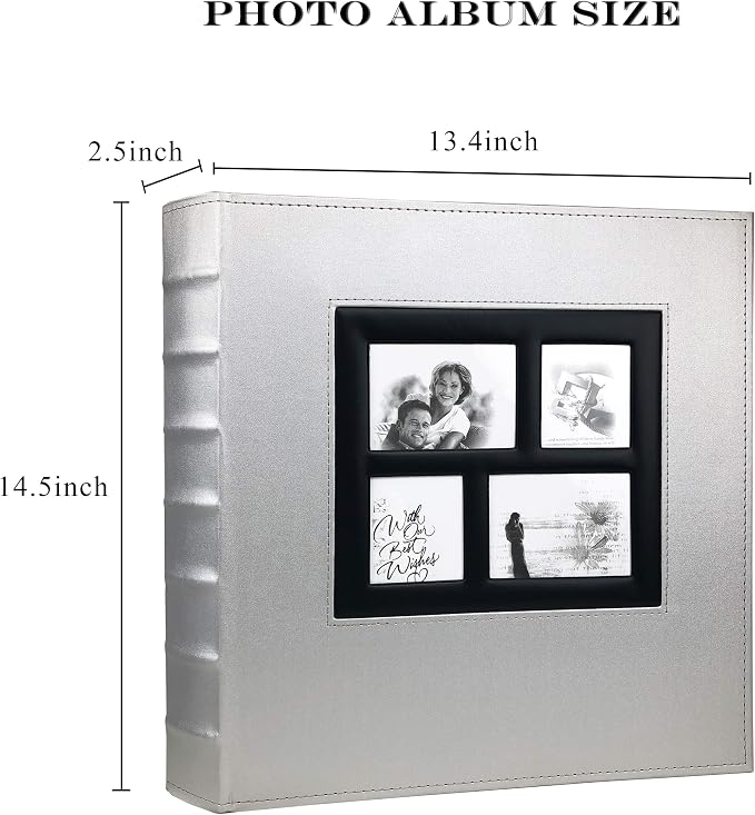 RECUTMS Photo Album 4x6 Pictures 600 Pockets Leather Wedding Albums Silver | Large Capacity, Horizontal and Vertical Pockets, Family PhotoBook with Front Window, Black Pages, Graduation Baby Memory Book - Image 2
