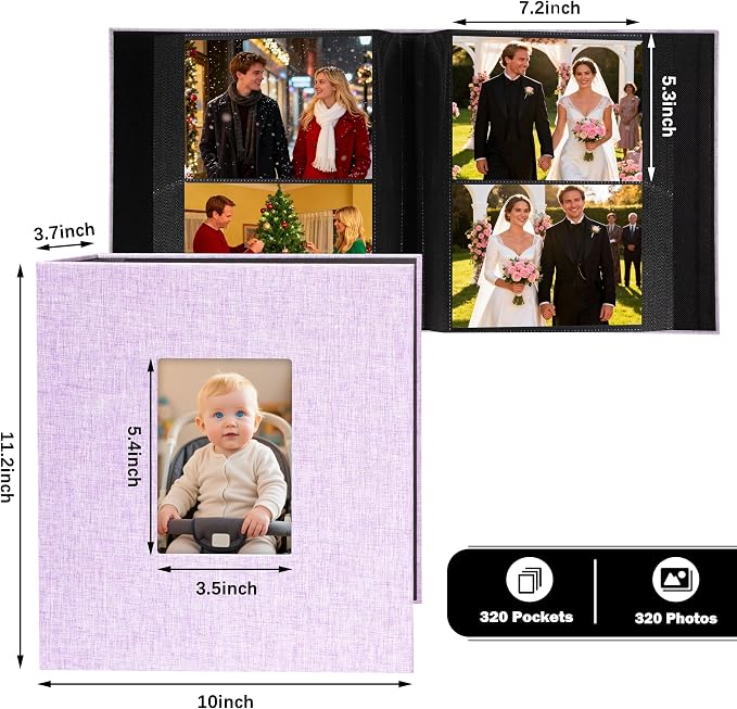 Aevdor 5x7 Photo Album, Holds 320 Photos, Linen Cover, Purple | Fits 5x7 Photos, Postcards & Artwork, Family & Wedding Albums, Baby & Travel Memories - Image 5