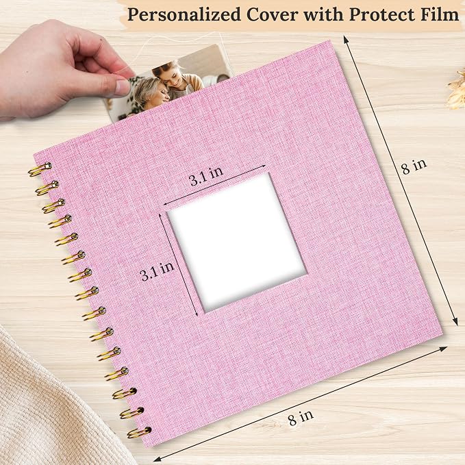 8"x8" Scrapbook Photo Album Linen Cover 20 Sheets 40 Pages White Paper | Pink Hardcover Kraft White Pages Memory Book, for Travel Wedding Guest Book Christmas Baby Shower Fits 4x6 & Instant Photos - Image 2